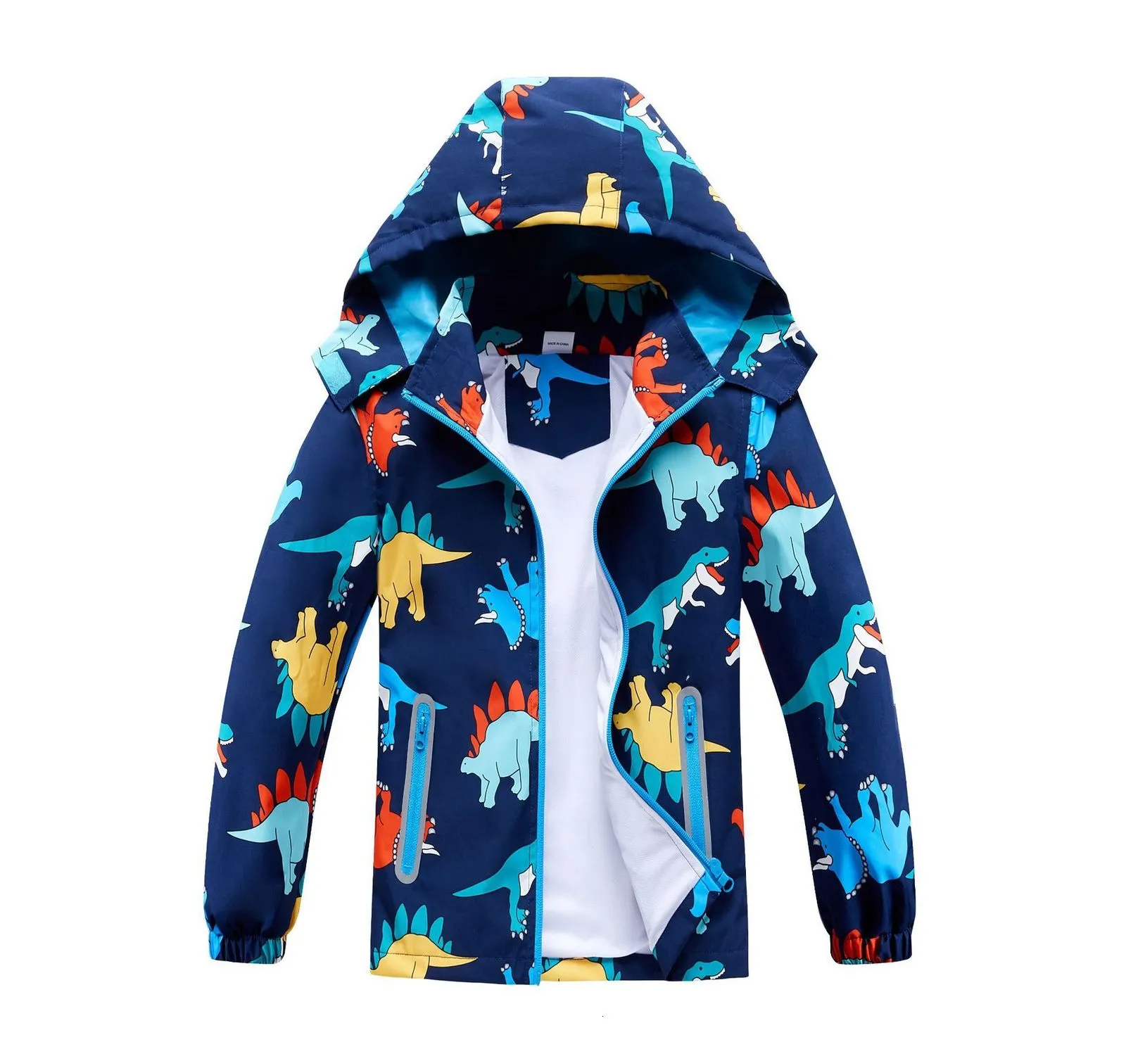 Cardigan Brand Baby Boys Waterproof Big Dinosaur Löstagbar huva Zip -fodrad Vandring Jacka Child Track Coat School Barn outfit Tops 2 10 år 230925