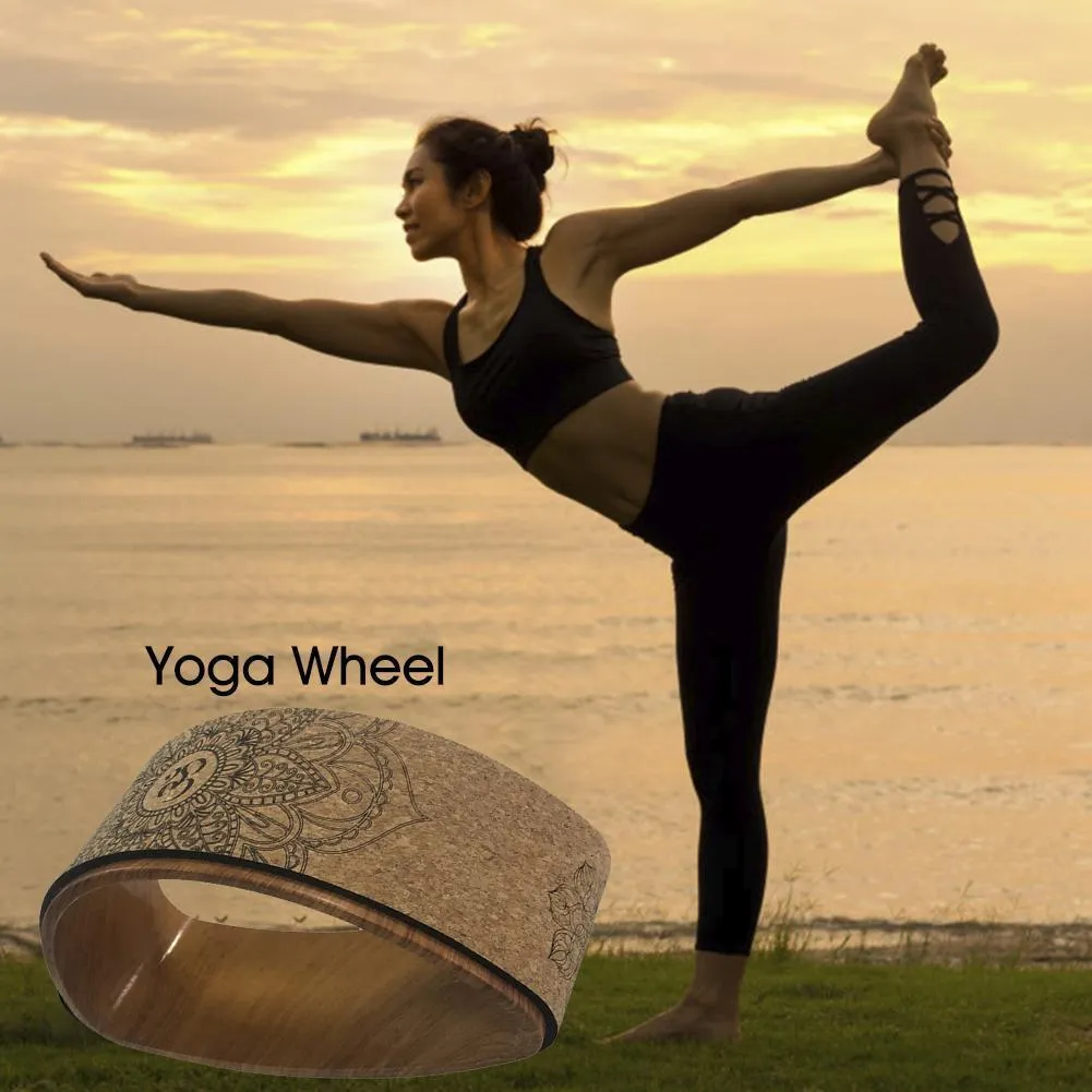 Yoga cirklar Yoga Wheel Natural Cork Yoga Wheel Circle Fitness Pilates Wheels Bent Back Stretch Cork Solid Yoga Training Tool 230925