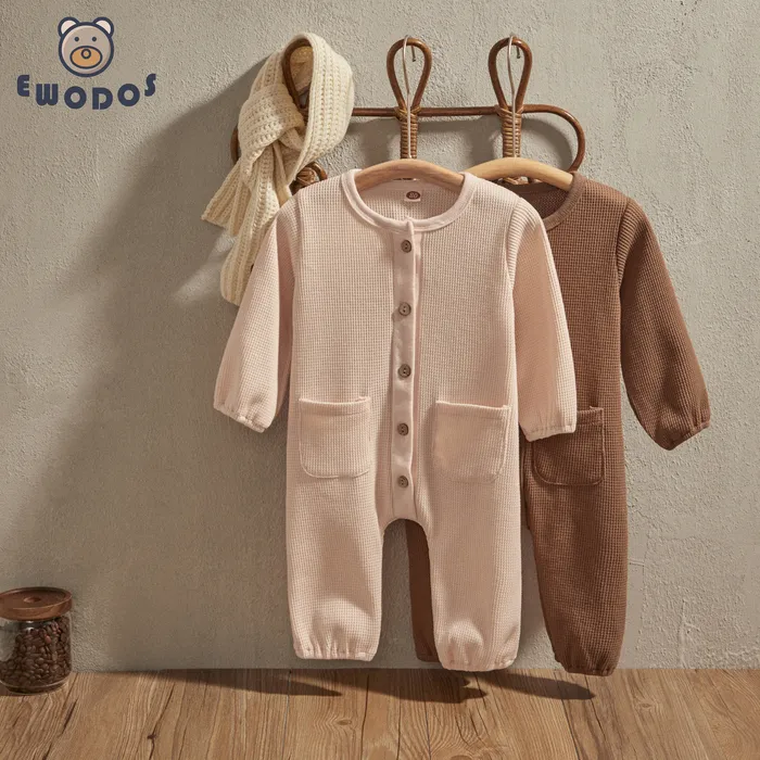 EWODOS 0-24M babyjongen meisje unisex gebreide rompertjes voor herfst winter mode lange mouwen baby kinderen effen outfits jumpsuits 230925