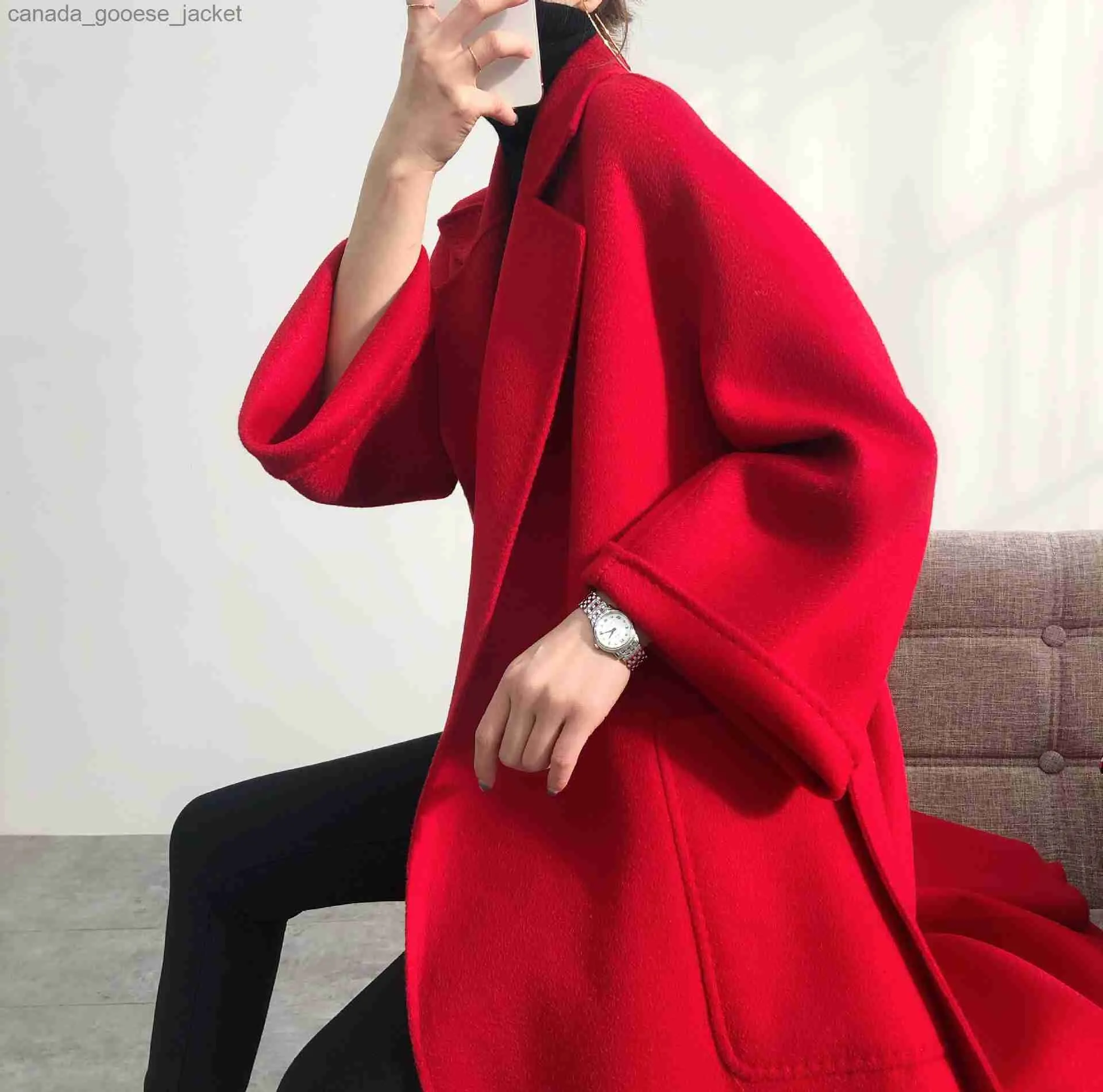 Women's Wool Blends high quality autumn and winter Korean hand sewn double faced cashmere coat women s woolen coat woolL230926