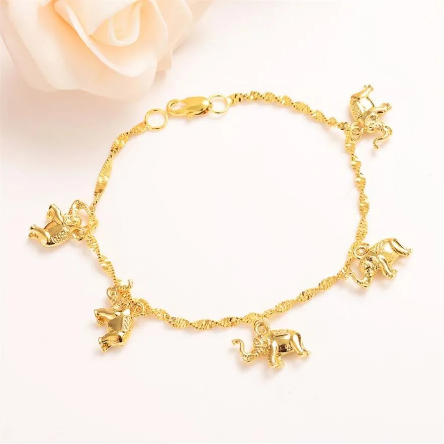 Bonito meninas pulseira feminina thai baht ouro sólido elefante pendurar pulseiras finas jóias corrente de mão itens árabes crianças jóias gift323g