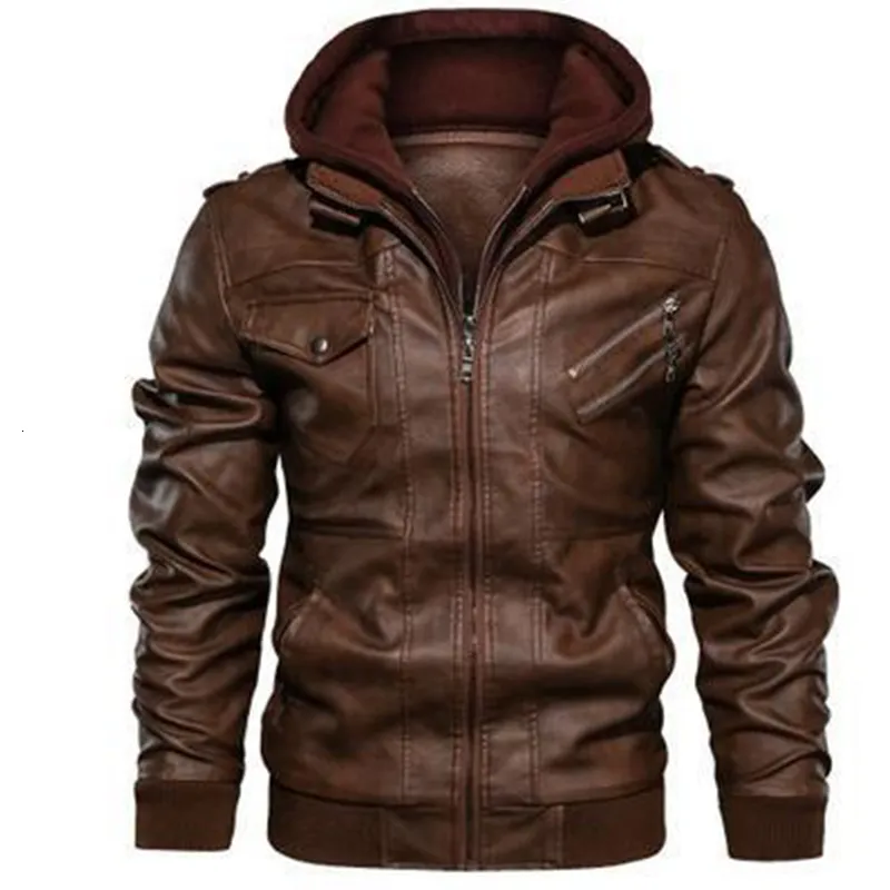 Veste en cuir à capuche en similicuir pour hommes pour hommes printemps automne slimfit fermeture éclair biker style européen et américain manteau de mode de rue 230925