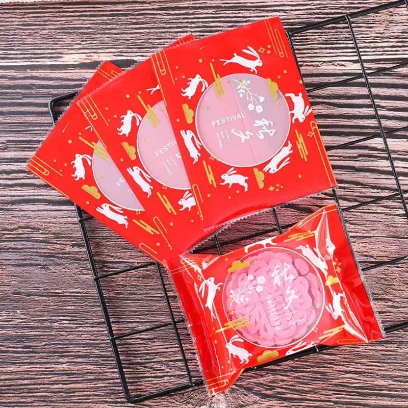 Present Wrap 100 PCS Autumn Festival Moon Pattern Cake Bags Plastic Cookie Candy Bag Mid-Autumn Mooncake Packaging