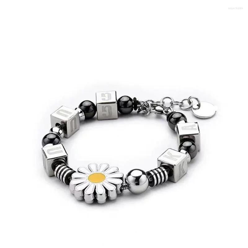 Bracelets à maillons KPOP G-Dragon cubique marguerite Bracelet en acier titane simple rétro Style tendance unisexe bijoux accessoires GD Fans cadeau