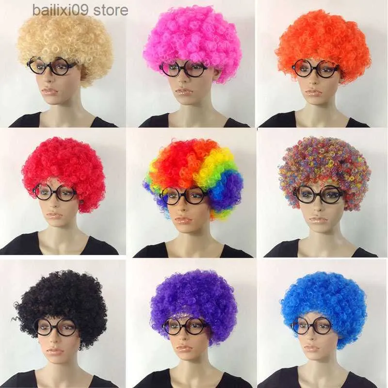 Autres événements Fournitures de fête Halloween Round Explosion Perruque de cheveux Cosplay Dance Party Postiche Coloré Funny Clown Fans Afro Coiffure pour enfants Adulte T230926