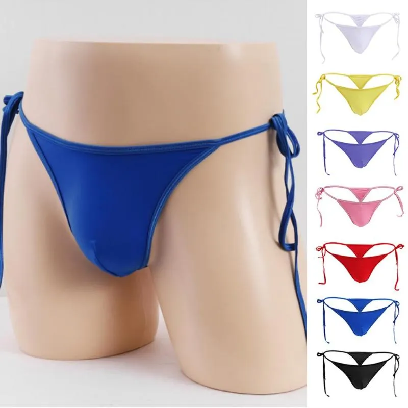 Sous-vêtements Hommes Sexy Strings Solide G-Strings Sous-Vêtements Soie Glacée Gay Sissy Tanga Hombre Jockstrap Penise Sac Respirant Mince String Homme