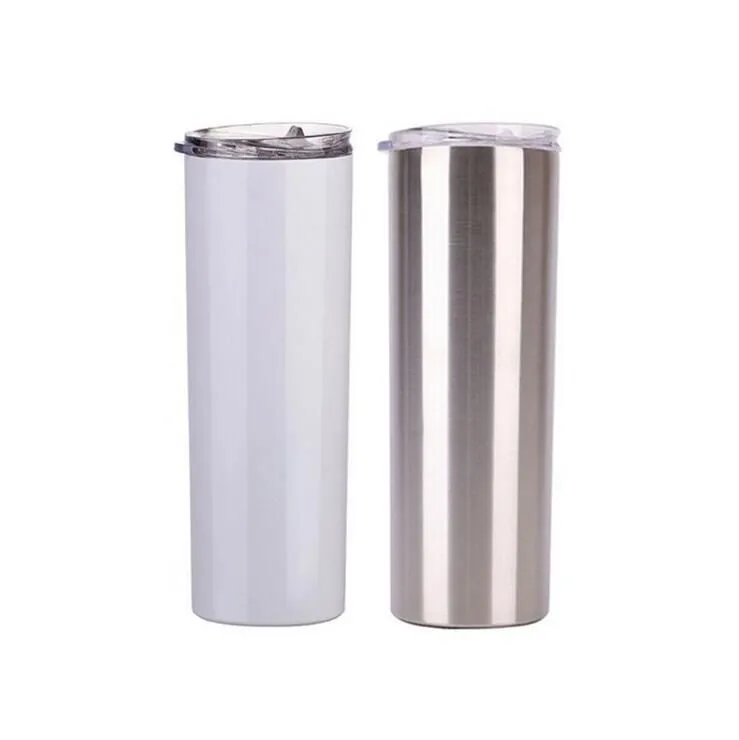 Sublimation Skinny Tumblers 20oz leerer weißer dünner Becher mit Deckel Strohhalm 20oz Edelstahl-Trinkbecher vakuumisolierter Becher