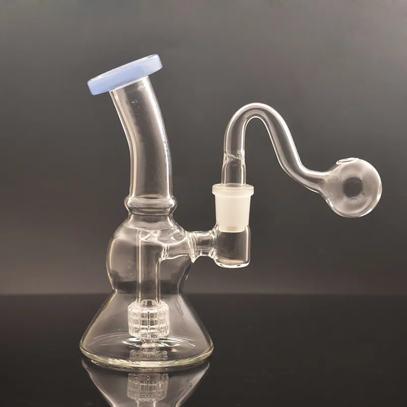 1pcs brûleur à mazout en verre portable Bong recycleur fumer tuyau d'eau Dab Rig 5,5 pouces de hauteur 14mm Joint barboteur cendrier Bong avec tuyau de brûleur à mazout en verre mâle