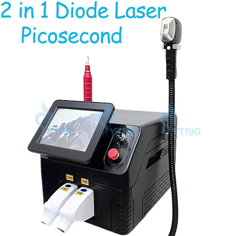 2 in 1 Diodenlaser-Haarentfernungsgerät, Hautverjüngung, Pikosekundenlaser, Tattoo-Pigmententfernung, Sommersprossenbehandlung