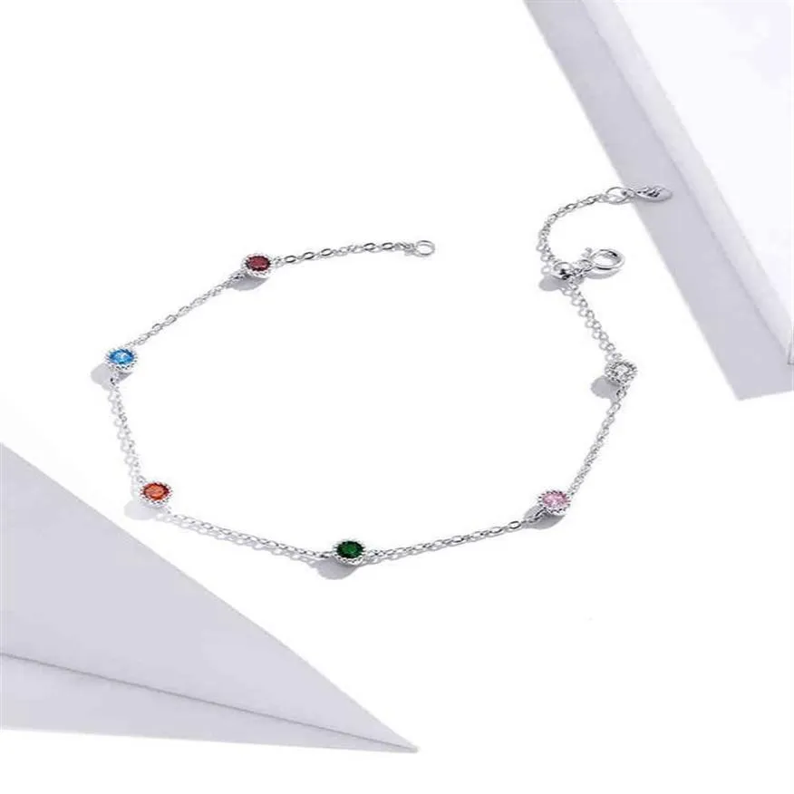 21 5cm bracelet de cheville en argent sterling 925 romantique petit bracelet de cheville à breloque ronde en zircon pour femmes S925 bracelet de cheville longueur réglable 211018206k