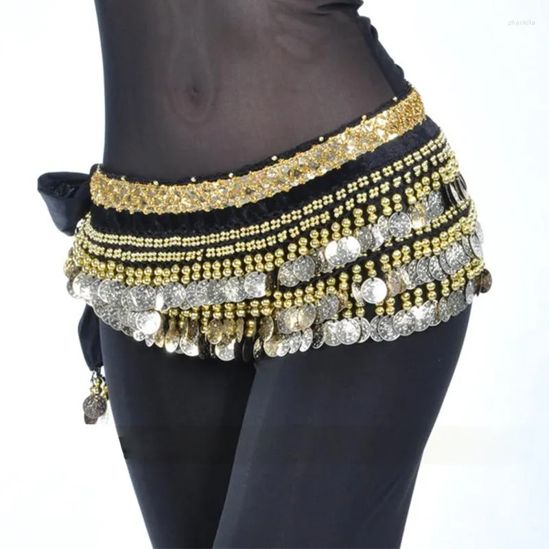 Scenkläder 2023 Belly Dance Costume Klädbälte BellyDance midja kedja Hip Scarf Women Girl With 248 Gold Coin 10 Color