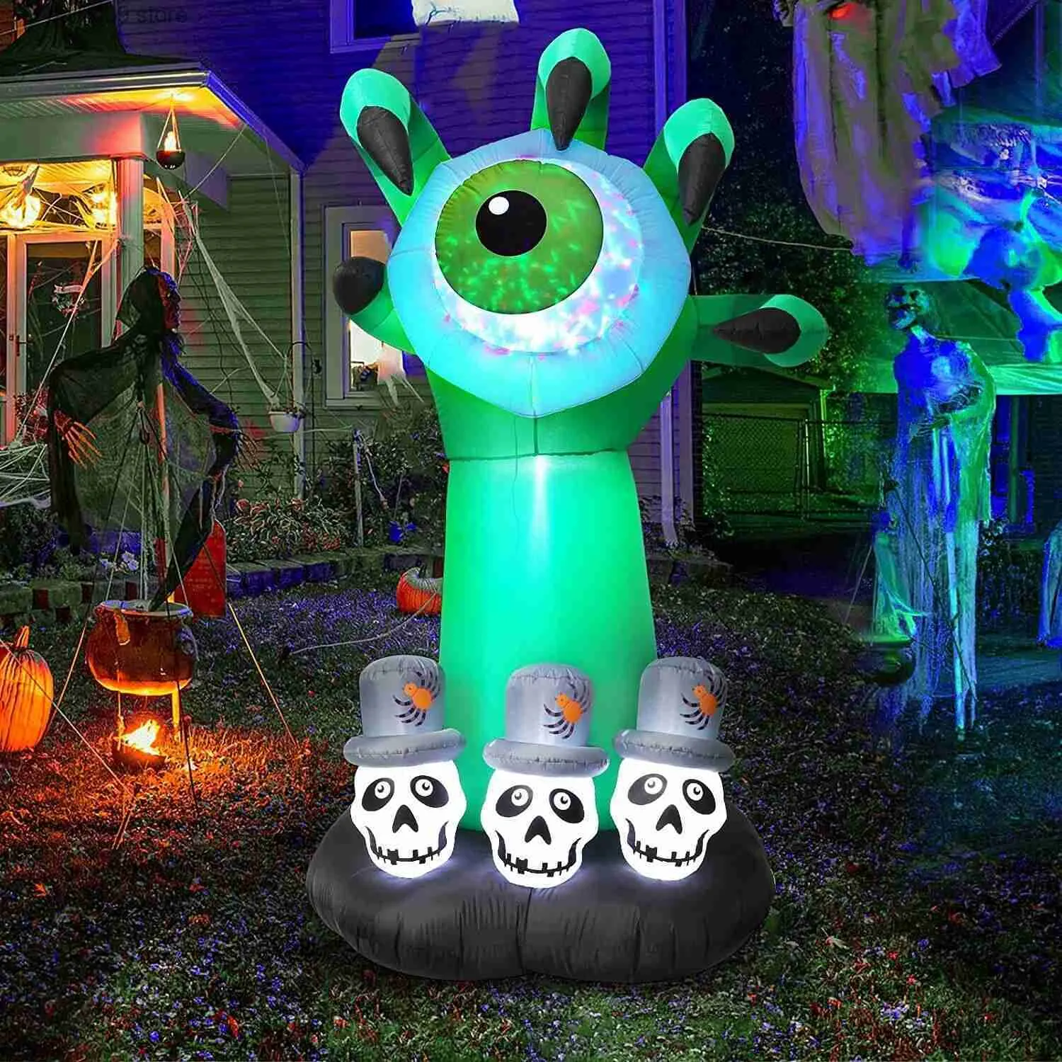 Decorazione per feste Halloween Ghost Claw Bulbo oculare Decorazione gonfiabile Halloween Realistico Mani fantasma con luci a LED per cortili Giardino Prato T230926