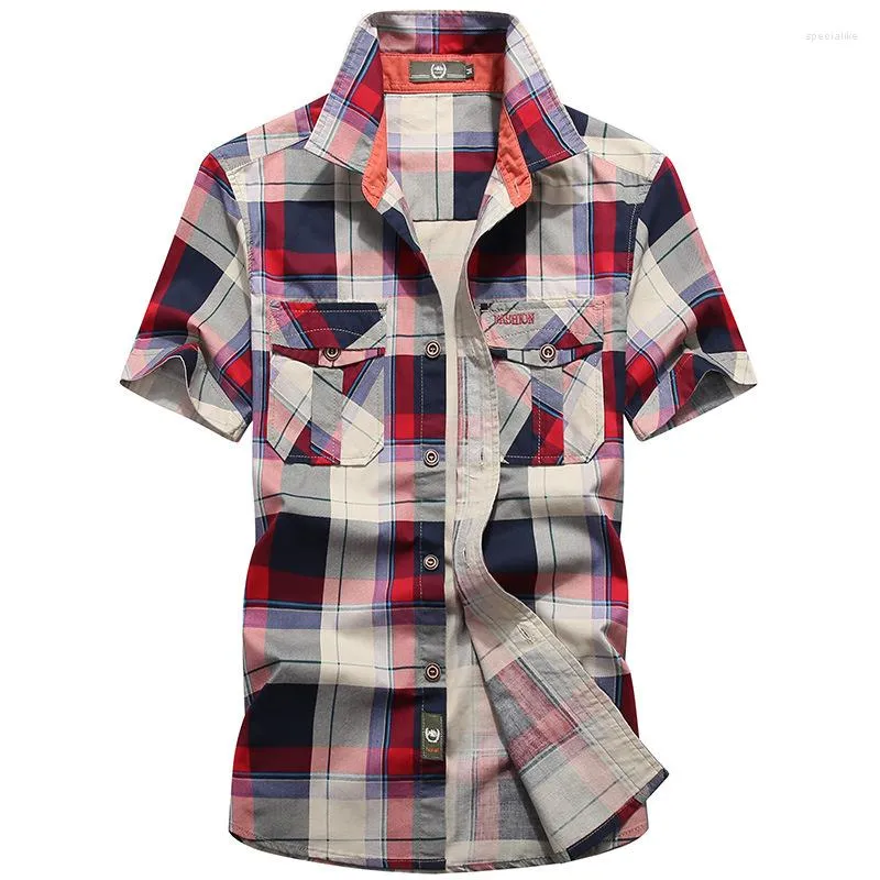 Chemises décontractées pour hommes Marque Chemise d'été Hommes Militaires À Manches Courtes Col Rabattu Hommes Grande Taille S-4XL Blusa Masculina