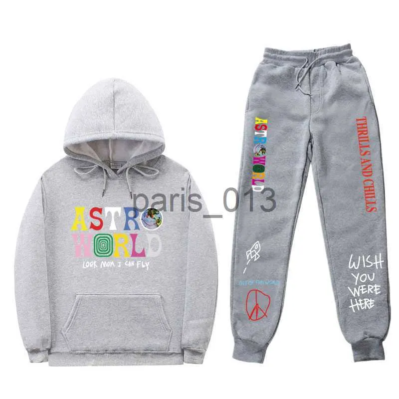 Herrspåriga Cactus Jack Brand Hoodies sätter Streetwear Fleece Hoody and Pants With Pockets Tracksuit Suits Cactus Sweatpants Suit X0926