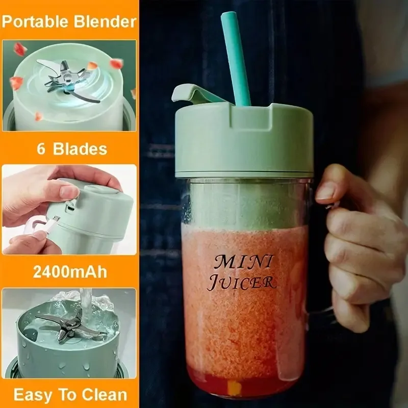 Portable Blender Juicer Blades, Powerful Smoothie Maker for Fruits, Veggies, Shakes Mini Food Processor for Travel Fitness