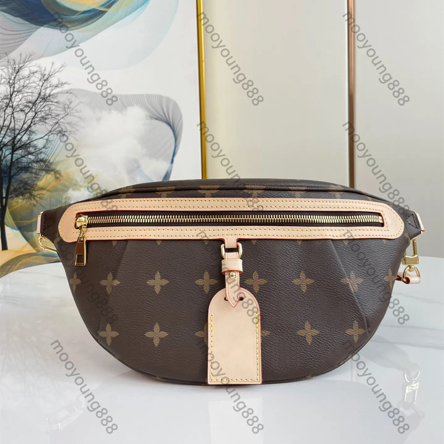 10A Mirror Quality Digners 38cm High Rise Bumbag Luxurys Womens Handbags Brown Coated Canvas Bags Casual Zipper Purse Crossbody Shoulder Strap Bag With Box