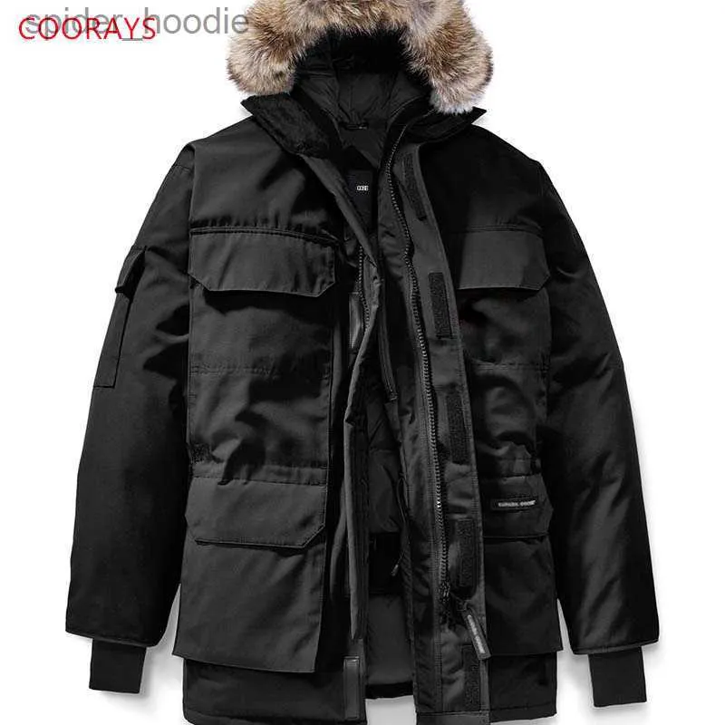 Męskie Parkas Nowe mężczyźni kanadyjska kurtka Down Waterproof Parker Expedition Gruby płaszcz biały płaszcz z kapturem kurtka Mężczyzna L230926