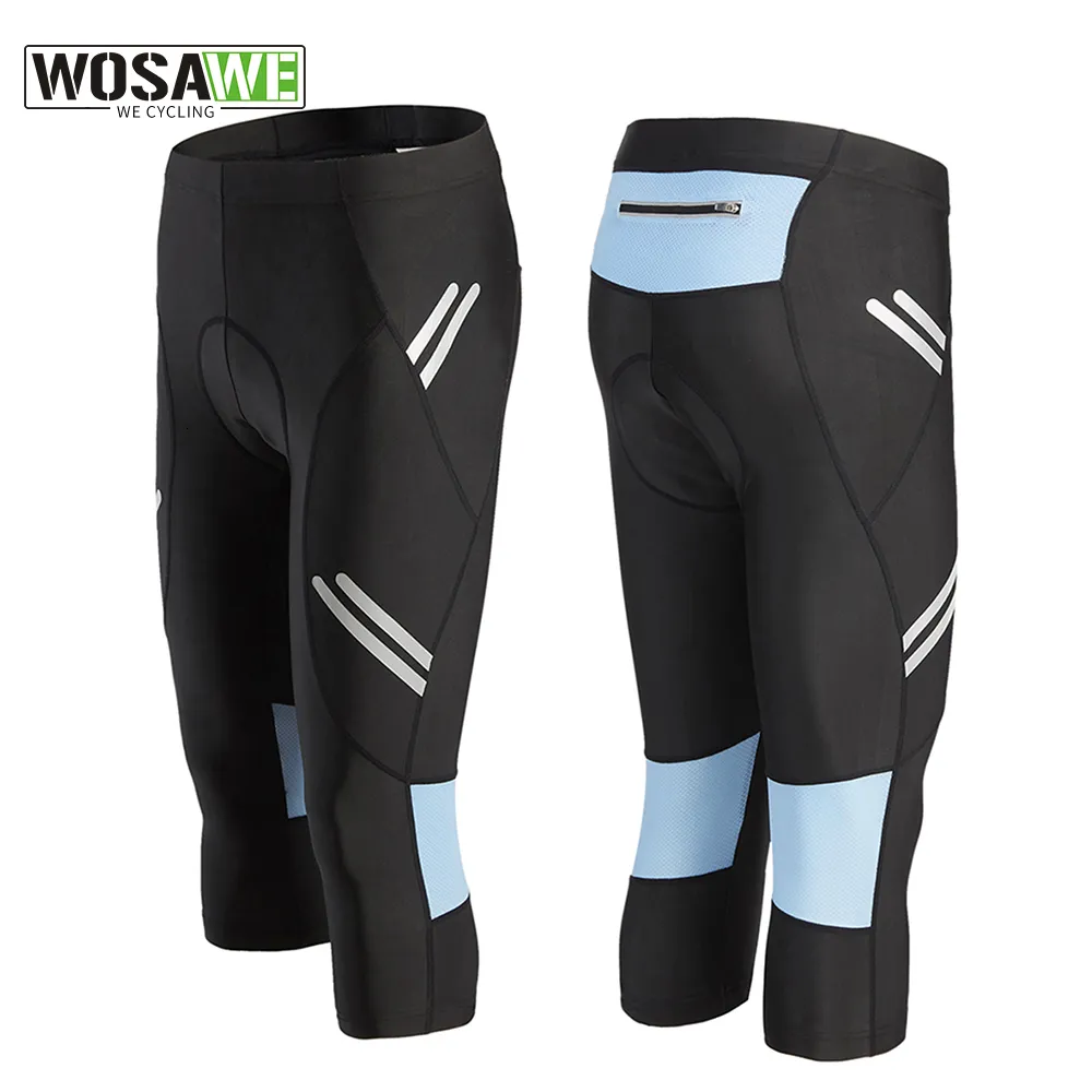 Cykelbyxor Wosawe Reflective Men's Cycling Cropped Pants Calf-Lengen Mountain Bike Tights 3D Gel POLLED RIDING MTB SPINING CYCKELSHORTS 230925