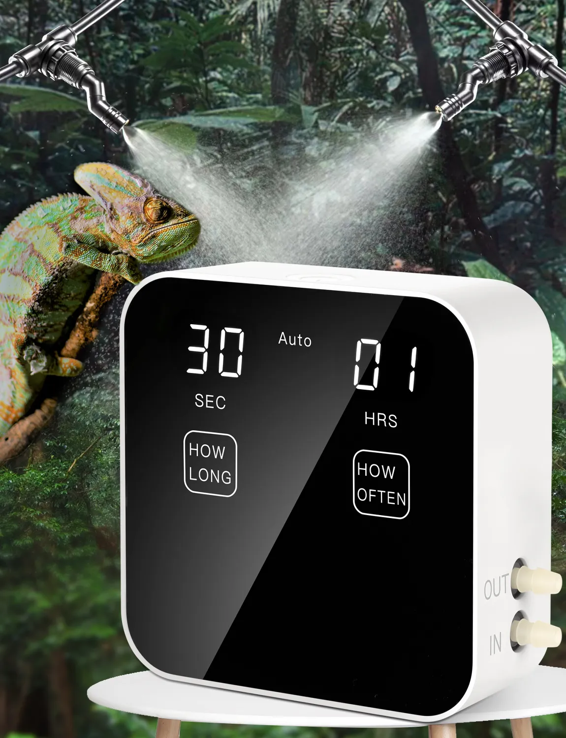 Reptielbenodigdheden Automatisch, stil vernevelingssysteem met timer 2 mondstukken Fogger Luchtbevochtigers Terrarium 230925