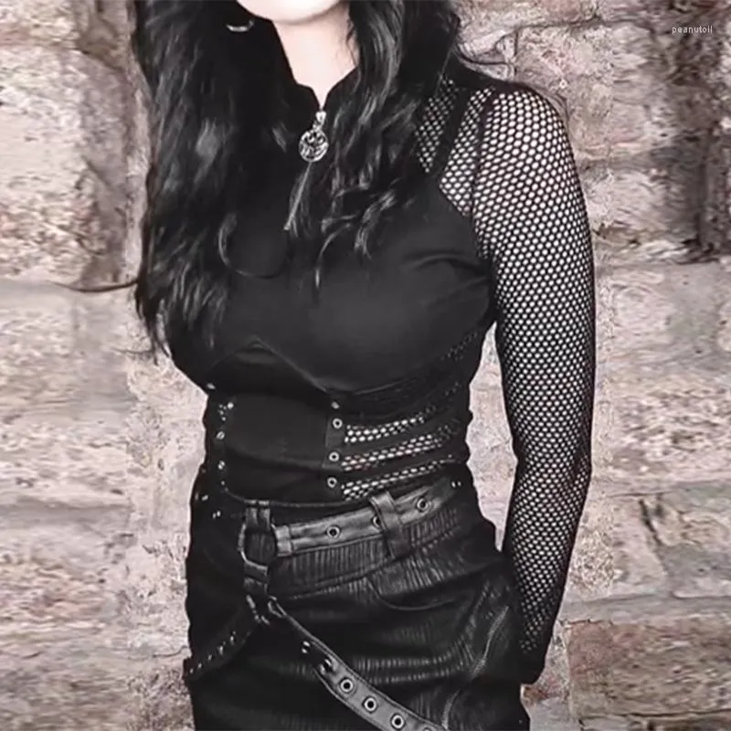 Fashion Long Sleeve Mesh Fishnet women Goth Gothic Sexy Shirt Tops Blouses
