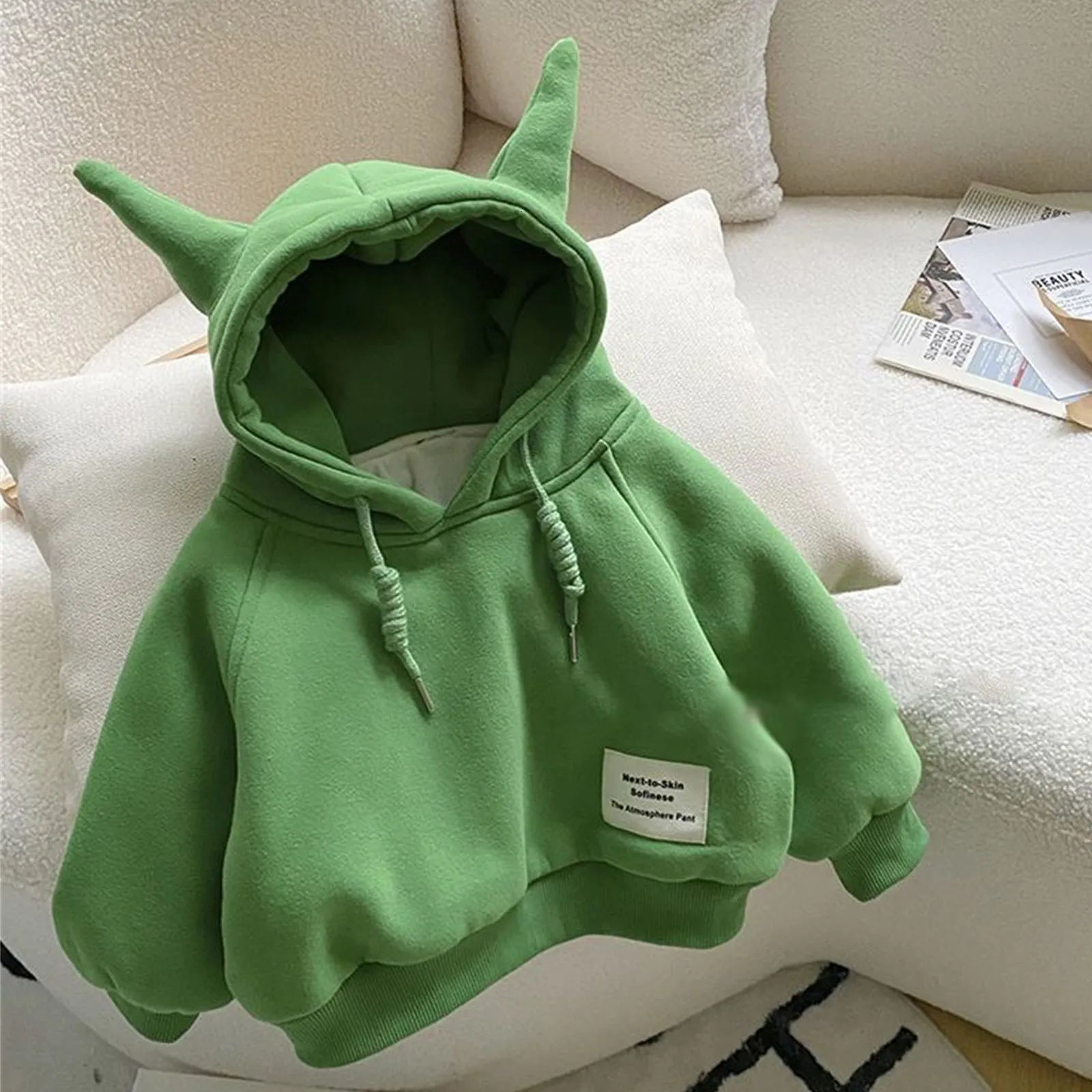 Hoodies Sweatshirts Fleece Jacket 2T Småbarn Kids Baby Boys Girls Glid Long Sleeve 3D Cartoon Ears Hooded Foded Winter Warm Pullover Tops 230925