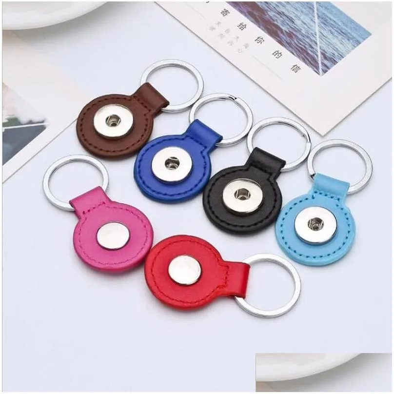 Keychains Lanyards Round Pu Leather Snap Button Keychain 8 Colors Key Rings Fit Diy 18Mm Jewelry Drop Delivery Fashion Accessories Dh50D