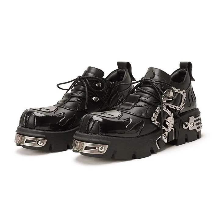 Män kvinnor rock punk stil skor äkta läder metallbälte spänne lyxdesigner män läder skor snörning rund tå platt klackar brittisk stil