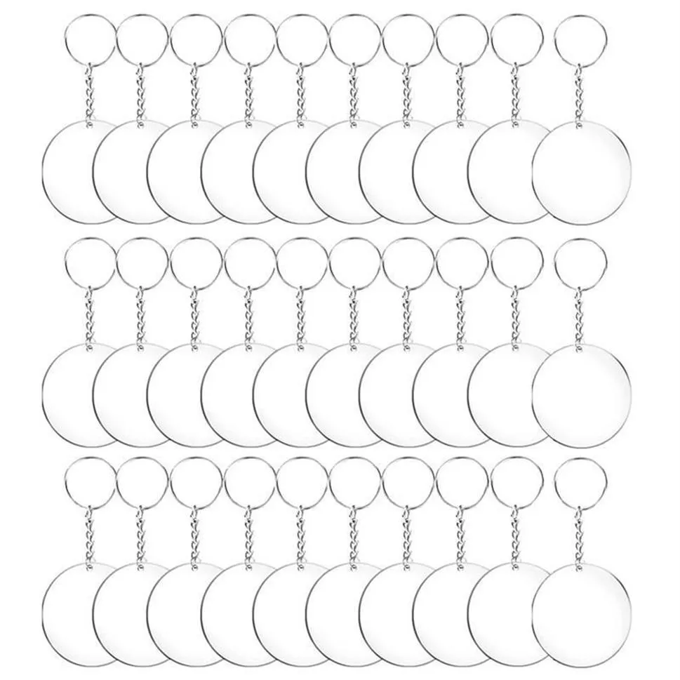 Keychains 48 72 96st Acrylic Transparenta Circle Discs Set Key Chains Clear Round KeyChain -ämnen för DIY Transparent283y