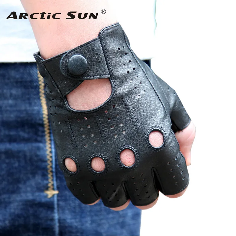 Fem fingrar handskar äkta läder semifingers manlig andningsbar hål tunn stil män halffinger lammskinn imitation hjortskinn m0p 230925
