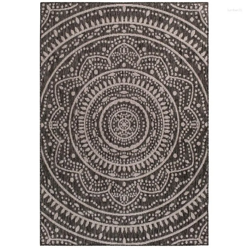 Carpets Alfombra para exteriores con medallón global gris de 5'x7'