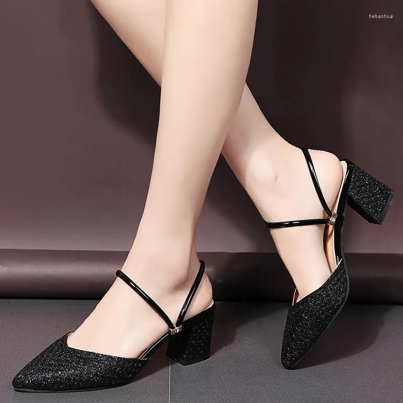 Dress Shoes Ladies 2023 Fashion Slingbacks High Heels Summer Toe-Covered Women's Sandals Pointed Toe Outer Wear Half Slippers