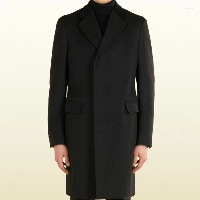 Manteau en laine pour hommes, couleur unie, coupe cintrée, décontracté, mi-long, hiver 2023
