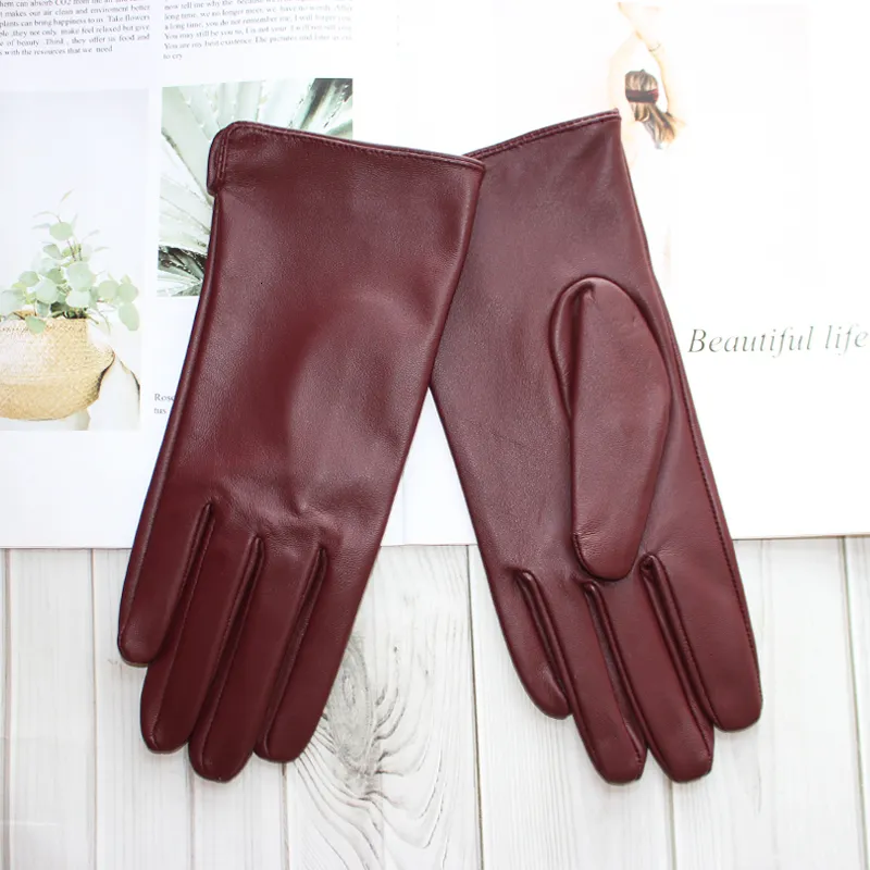 Fem fingrar handskar damer fårskinn pekskärm singel läder tunna olinerade klassiska fast färg mångsidig rak körning 230925