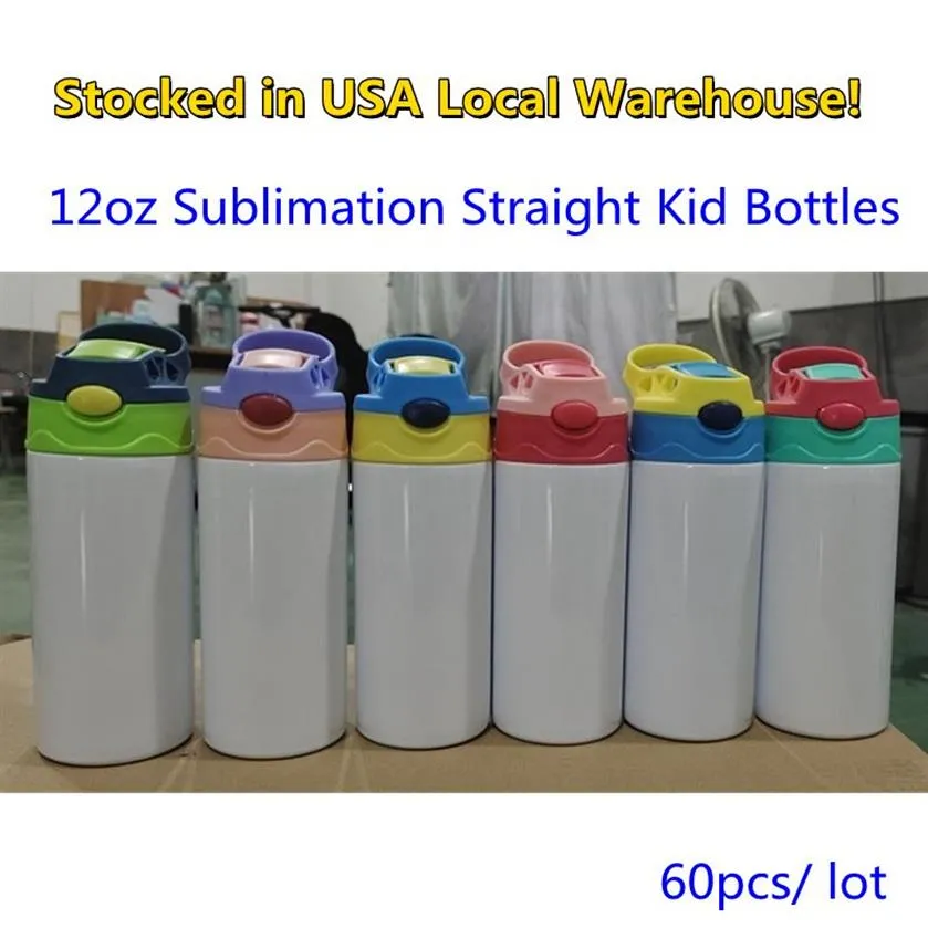 США АКЦИИ Сублимационные прямые детские бутылки для воды, стаканы-заготовки, 350 мл, 12 унций, чашка-непроливайка, с теплопередающим покрытием, с мультяшным двойными стенками St2600