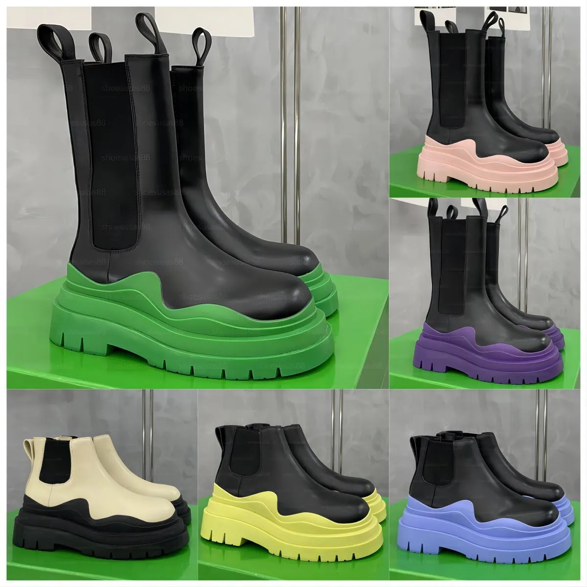 Tire Chelsea Boot diseñador Chelsea botas mujeres hombres plataforma de moda de alta calidad Botas de lluvia de goma de lujo con parte inferior gruesa