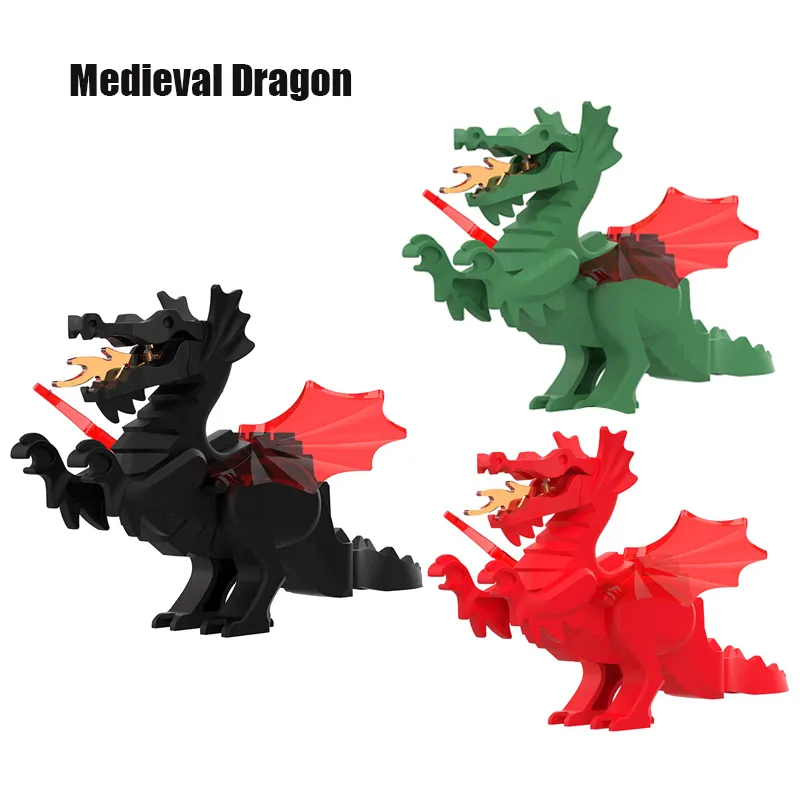 Moc criativo medieval dragão figuras de ação modelo blocos de construção tijolos coleção diy diversão brinquedos para presentes das crianças