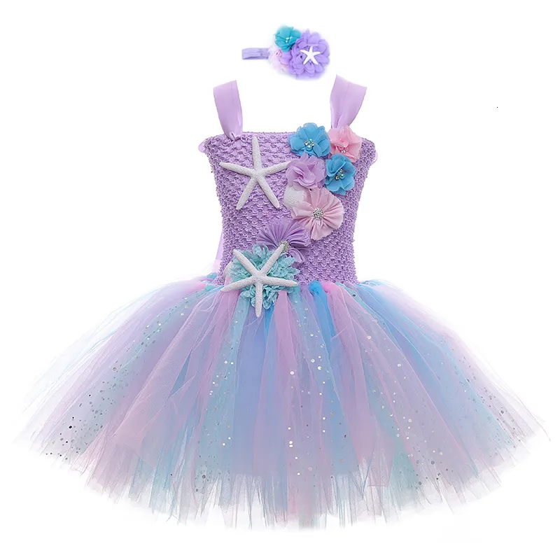 Abiti da ragazza Ragazze Sirena Tutu Dress Principessa Abiti da festa di compleanno per ragazze Stelle marine Halloween Cosplay Bambini Costume da sirena 1-12 anni 230925