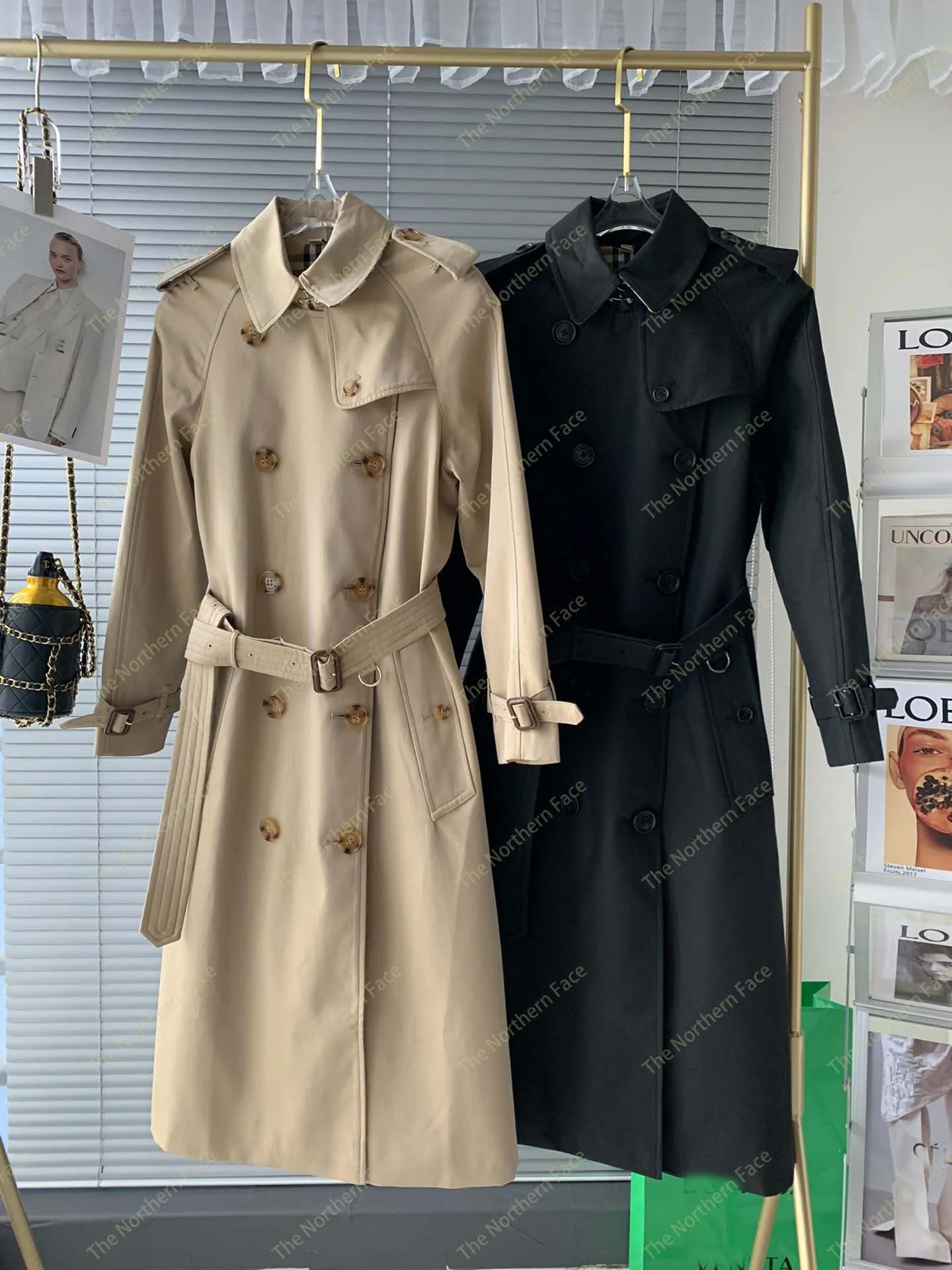 Tessuto gabardine Con cintura Cappotti da donna Giacca a vento lunga Capispalla antipioggia Cappotto scozzese doppio petto Cappotti della migliore qualità Cappotto antivento alla moda non diverso