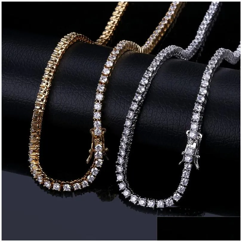 Tenis graduado de 3 5 mm Collar helado AAA Cubic Zirconia Diseñador de diamantes de cobre 1 Row Fashion Hip Hop Jewelry para hombres Mujeres 18k G Dhdqu