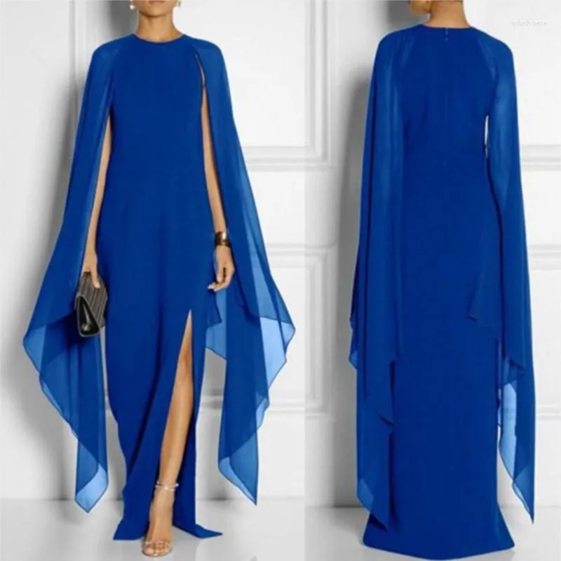 Casual Dresses Black/Blue/Red/Purple Design Long Batwing Sleeve Elegant Ladies Party Wear Side Split Chiffon Maxi Dress Wholesale