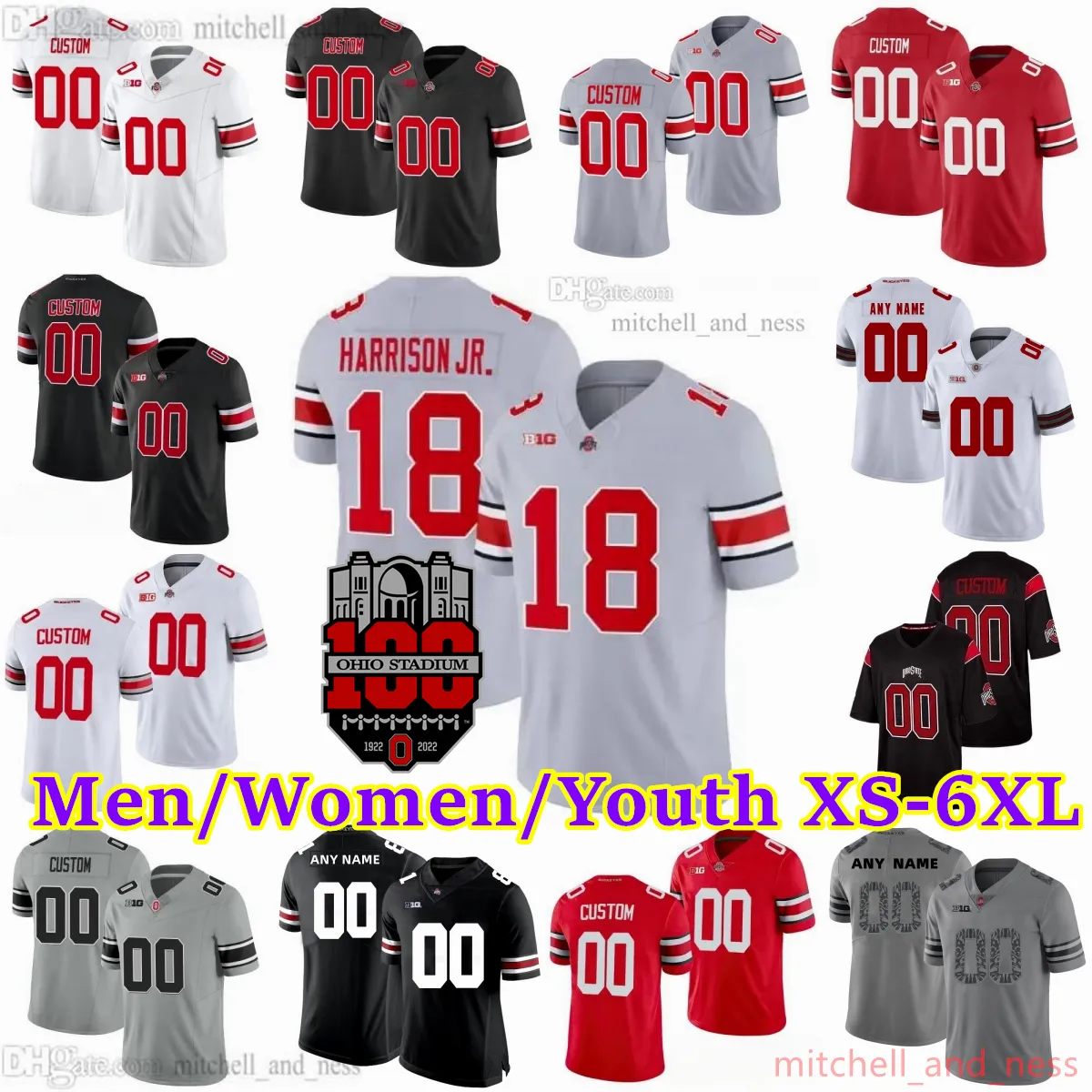 2023 Custom XS-6xl NCAA Ohio State Buckeyes Football Jersey 18 Marvin Harrison Jr. 51 Luke Montgomery 6 Kyle McCord 32 Treveyon Henderson 88 Gee Scott Jr. 5 Dallan Hayden