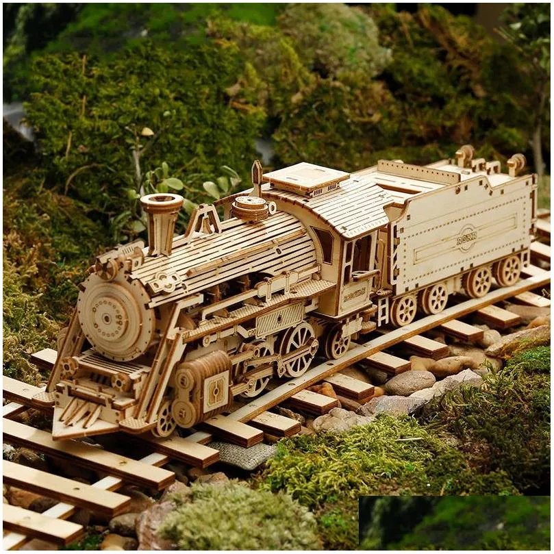 Objets décoratifs Figurines 3D Puzzle en bois Modèle de train DIY Jouet Kit mécanique Assemblage Décoration de la maison Artisanat 210318 Drop Deliv Otmgp