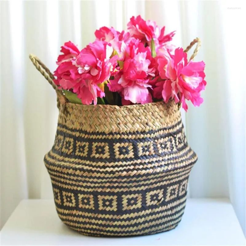 Storage Baskets Handmade Basket Seagrass Wicker Flower Pot Folding Dirty Decor Plant