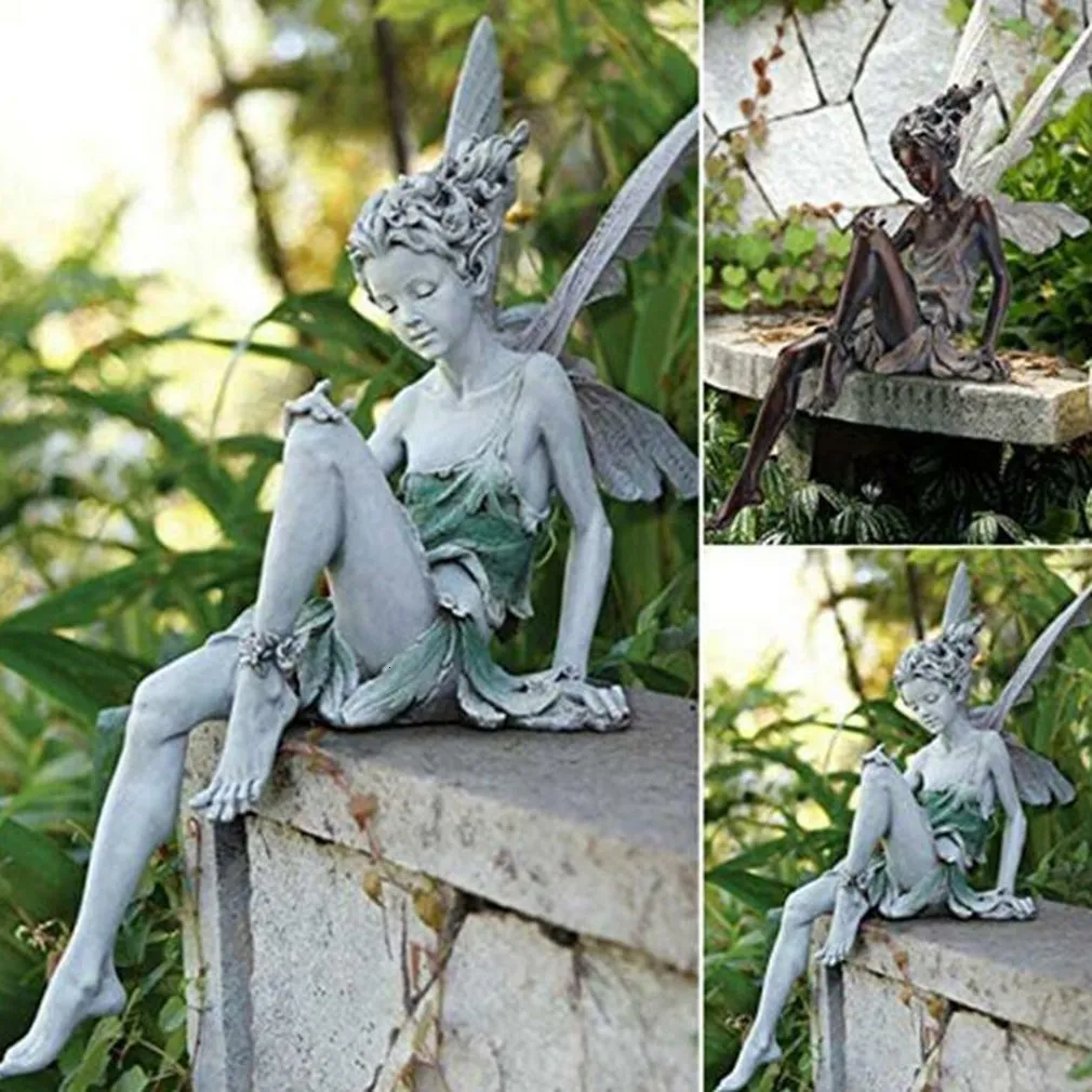 Objets décoratifs Figurines Fleur Fée Statue Ornement Figurines avec Ailes Jardin Extérieur Résine Artisanat Aménagement Paysager Décoration de Cour Livraison Rapide 230925