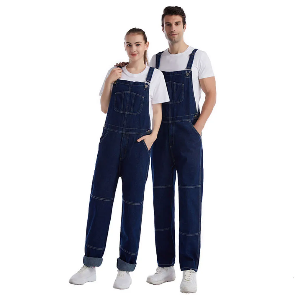 Herr- och kvinnors jumpsuit -jeans tvättade i full längd jeans hip hop raka ben jeans nya jumpsuit herre gata slitage