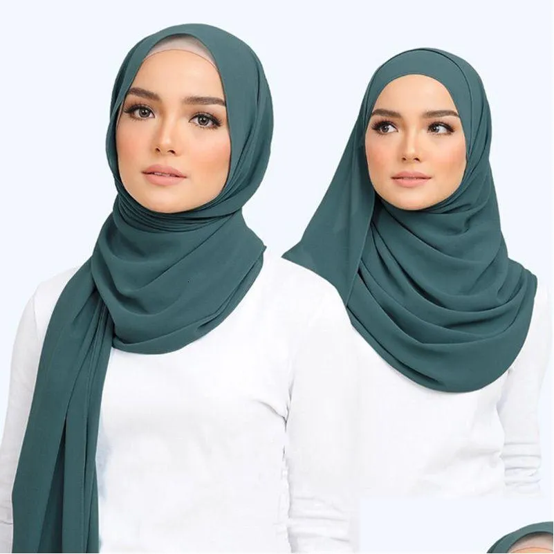 Hijab Musulmano Chiffon Sciarpa Hijab Donna Lunga Tinta unita Avvolgere la testa Per Sciarpe Donna Velo Jersey 180X75Cm Consegna di goccia Moda Acces Dhcah