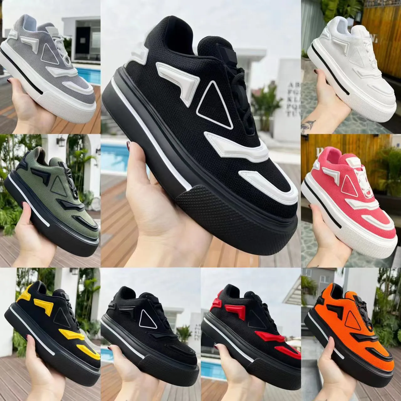 2023 Berömda designer Men Spring New P Platform Sneakers, Mesh Shoes Sweat-Absorbering Non-Slip Wear-resistenta skor Mångsidiga andningsbara avslappnade skor med låda