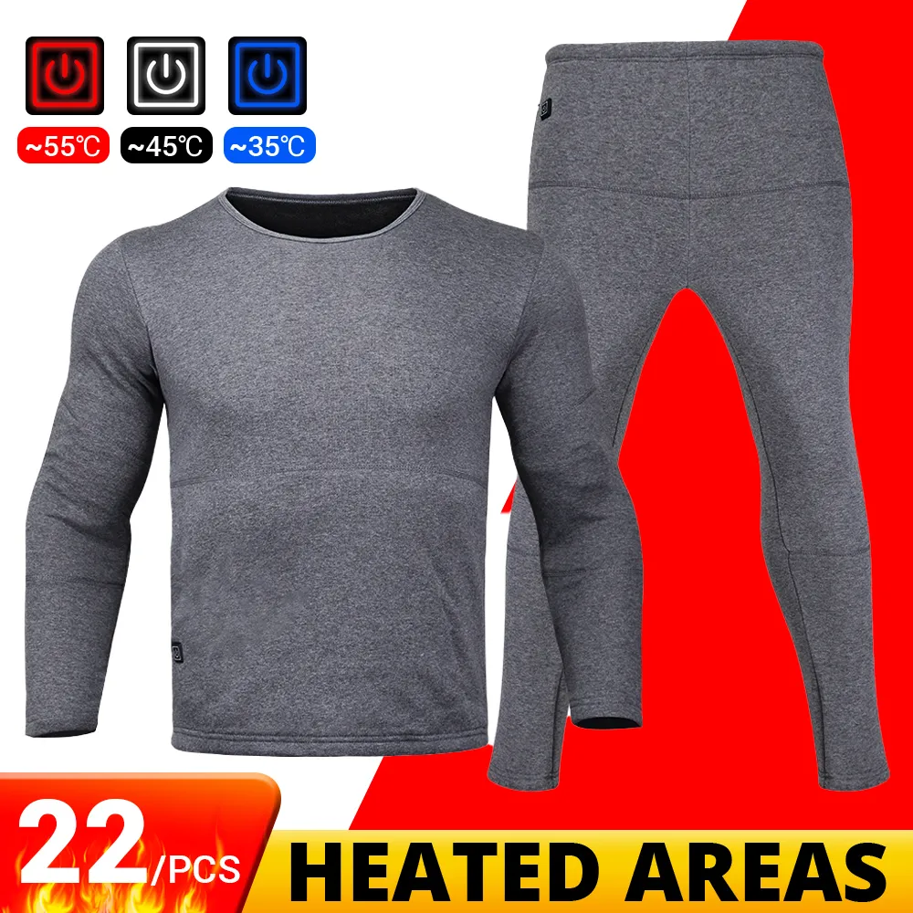 Men's Jackets Men Heated Thermal Underwear Self-heating Jackets USB Electric Heated Ski Clothing Women Thermal Underwear Autumn Pants Set 230925