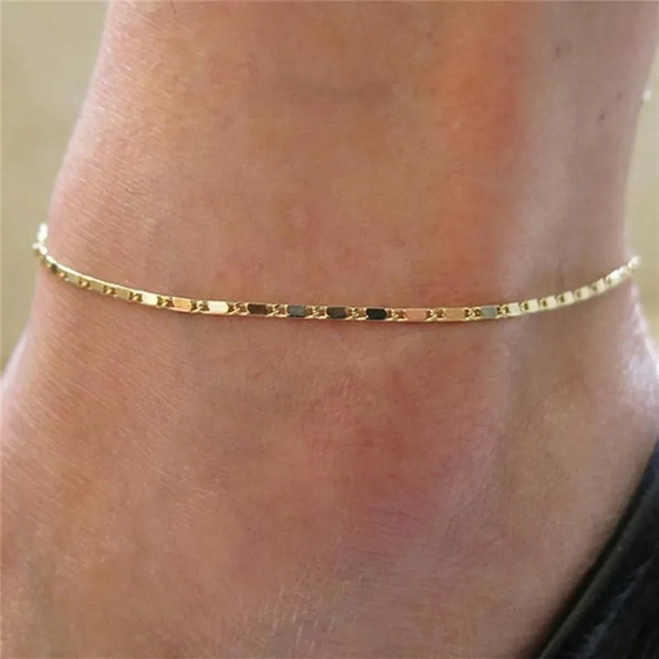 Anklets Fashion Gold Thin Chain Ankle Charm Anklet Len Armband Fot smycken Justerbara armband för kvinnor Accessories2605