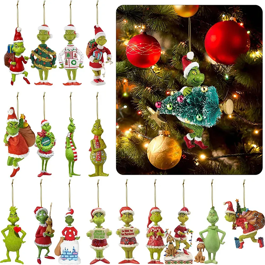 Natal verde elfo boneca com chapéu vermelho cabelo verde monstro natal feliz natal árvore pingente boneca casa decorações feliz ano novo presentes